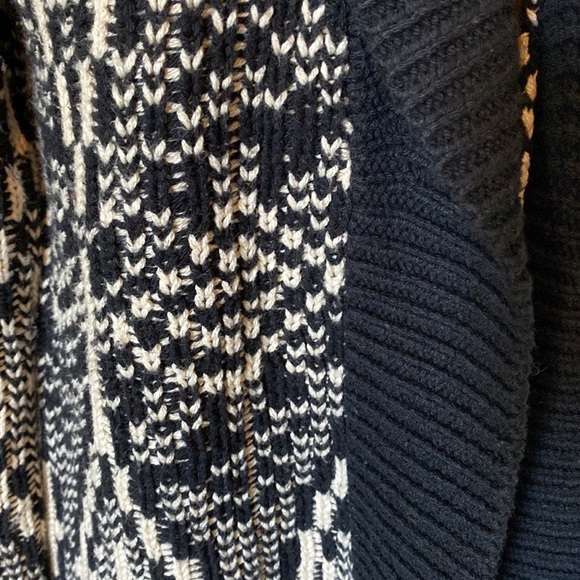 Talbots chunky knit open front black/cream boho print cardigan. Wool blend. Sz M - Picture 2 of 8